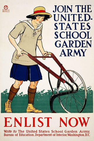 Join the United States School Garden Army Black Ornate Wood Framed Art Print with Double Matting by Penfield, Edward
