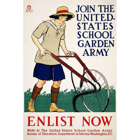 Join the United States School Garden Army Black Modern Wood Framed Art Print by Penfield, Edward