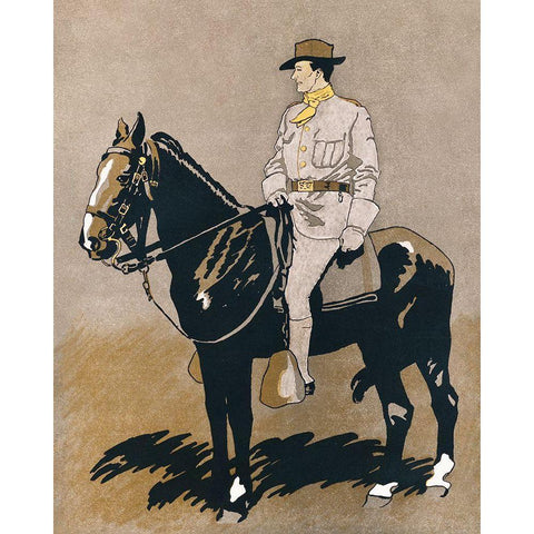 Soldier Riding a Horse Black Modern Wood Framed Art Print with Double Matting by Penfield, Edward