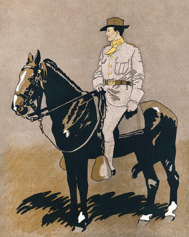 Soldier Riding a Horse Black Ornate Wood Framed Art Print with Double Matting by Penfield, Edward