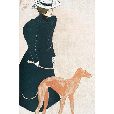 Woman with Greyhound Black Modern Wood Framed Art Print with Double Matting by Penfield, Edward