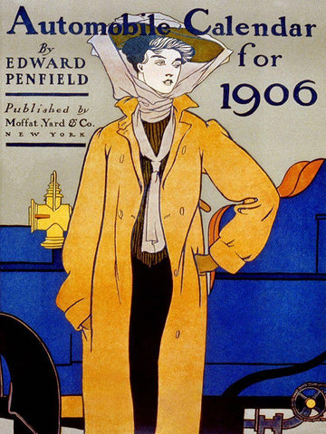 Automobile Calendar for 1906 Black Ornate Wood Framed Art Print with Double Matting by Penfield, Edward