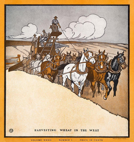 Harvesting Wheat in the West White Modern Wood Framed Art Print with Double Matting by Penfield, Edward