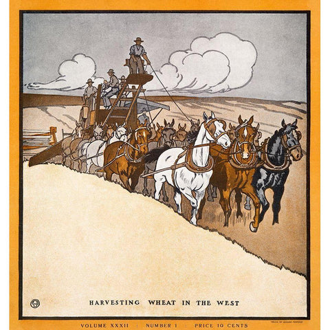 Harvesting Wheat in the West White Modern Wood Framed Art Print by Penfield, Edward