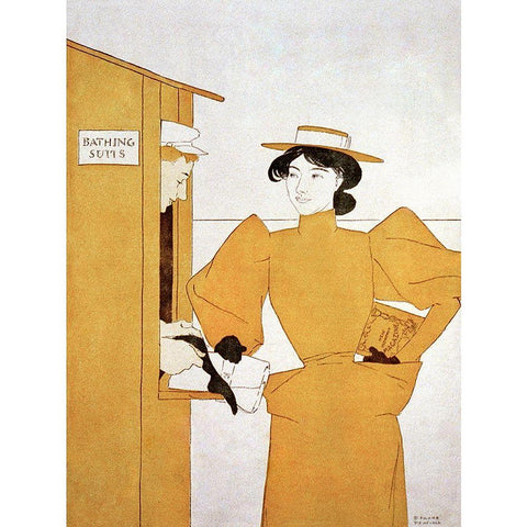 woman picking up bathing suits  Gold Ornate Wood Framed Art Print with Double Matting by Penfield, Edward