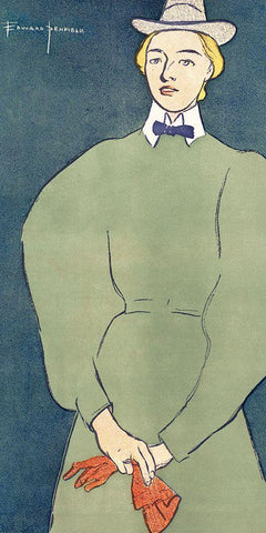 Woman holding gloves (1896) Black Ornate Wood Framed Art Print with Double Matting by Penfield, Edward