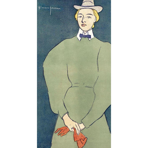 Woman holding gloves (1896) Black Modern Wood Framed Art Print with Double Matting by Penfield, Edward