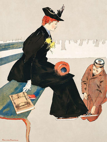 Woman sitting on a bench Black Ornate Wood Framed Art Print with Double Matting by Penfield, Edward