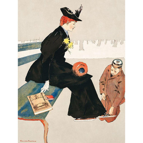 Woman sitting on a bench Gold Ornate Wood Framed Art Print with Double Matting by Penfield, Edward