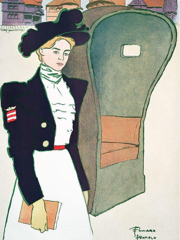 Woman holding Book Black Ornate Wood Framed Art Print with Double Matting by Penfield, Edward