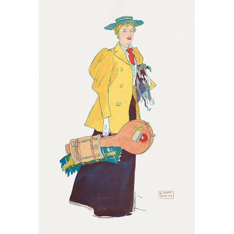 Woman holding dog and stuffs White Modern Wood Framed Art Print by Penfield, Edward