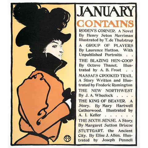 January Poster (1898) Gold Ornate Wood Framed Art Print with Double Matting by Penfield, Edward