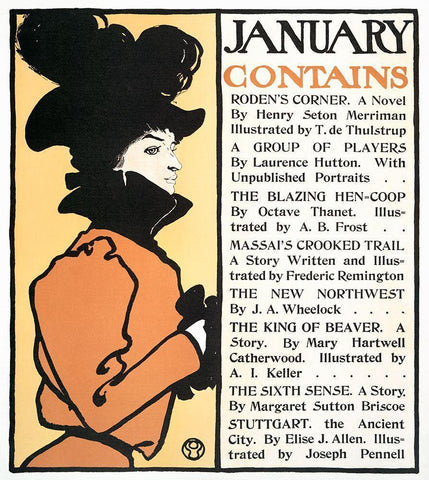 January Poster (1898) Black Ornate Wood Framed Art Print with Double Matting by Penfield, Edward