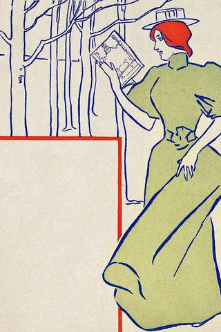 Woman in green dress reading a book  White Modern Wood Framed Art Print with Double Matting by Penfield, Edward