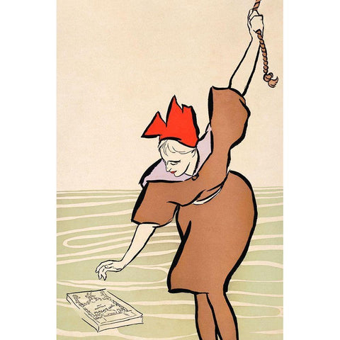 Woman picking up a Book Black Modern Wood Framed Art Print with Double Matting by Penfield, Edward