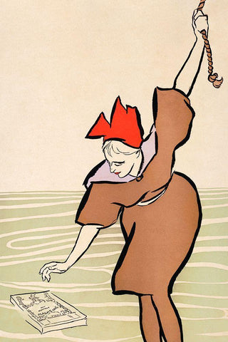 Woman picking up a Book Black Ornate Wood Framed Art Print with Double Matting by Penfield, Edward