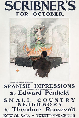 Scribners for October Black Ornate Wood Framed Art Print with Double Matting by Penfield, Edward