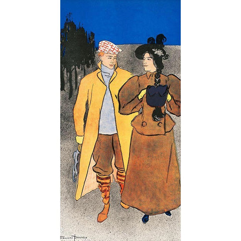 Man walking with Woman White Modern Wood Framed Art Print by Penfield, Edward