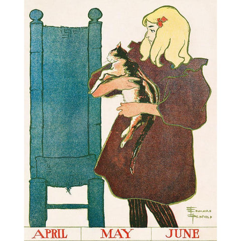 Vintage Calendar 1897 Gold Ornate Wood Framed Art Print with Double Matting by Penfield, Edward