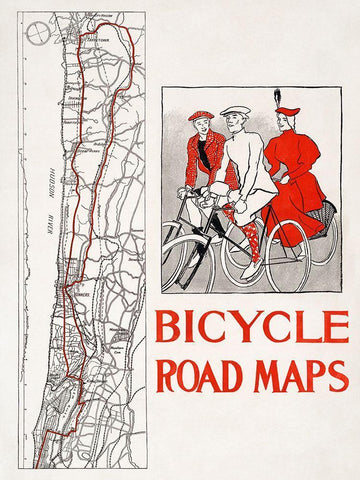 Bicycle road maps White Modern Wood Framed Art Print with Double Matting by Penfield, Edward