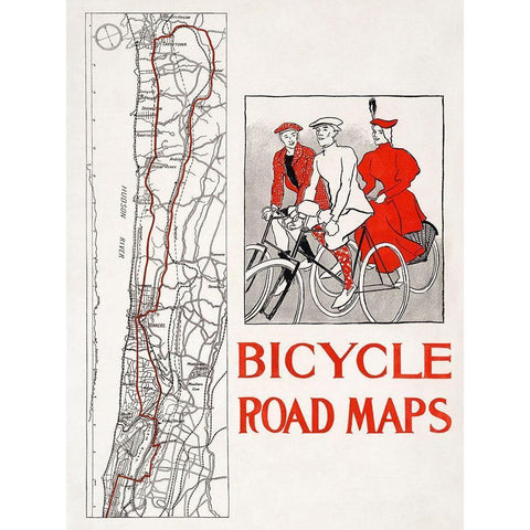 Bicycle road maps Black Modern Wood Framed Art Print by Penfield, Edward