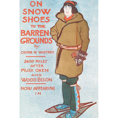 On Snow Shoes to The Barren Grounds by Casper W. Whitney White Modern Wood Framed Art Print by Penfield, Edward