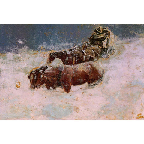 A Snowbound Christmas on the Overland Coach Gold Ornate Wood Framed Art Print with Double Matting by Remington, Frederic