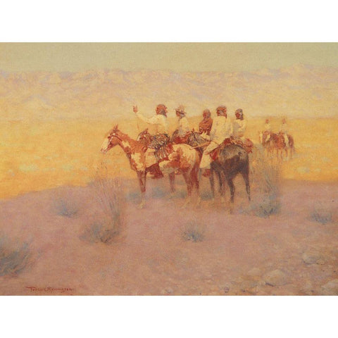 Apaches Listening White Modern Wood Framed Art Print by Remington, Frederic