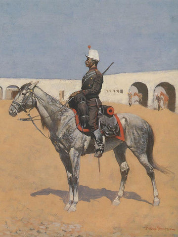 Cavalryman of the Line-Mexico White Modern Wood Framed Art Print with Double Matting by Remington, Frederic