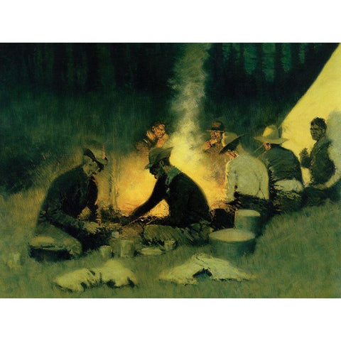 Hunters Camp in the Big Horn White Modern Wood Framed Art Print by Remington, Frederic