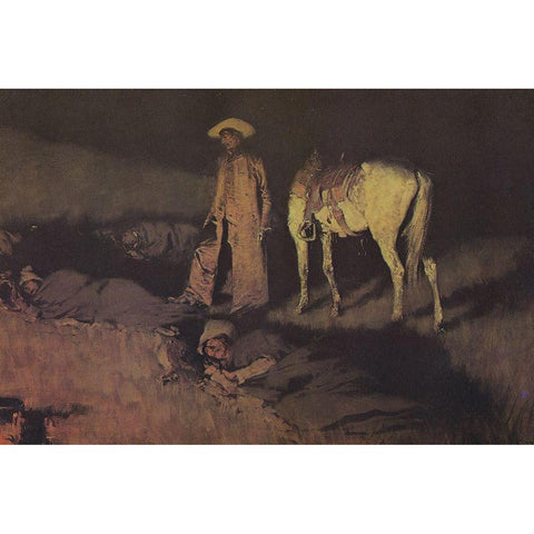 In From the Night Herd White Modern Wood Framed Art Print by Remington, Frederic