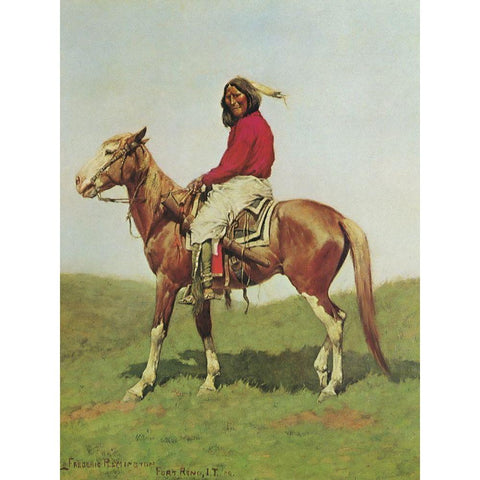 Indian Warrior on Horse-Fort Reno White Modern Wood Framed Art Print by Remington, Frederic