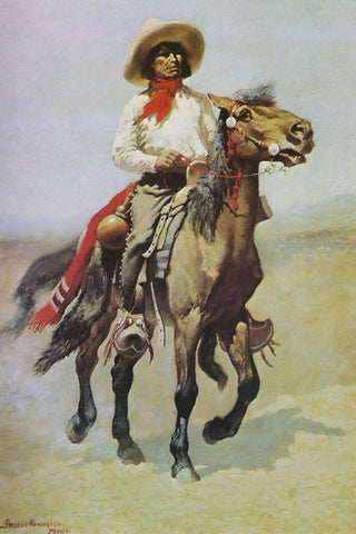 Mexican Cowboy on Horseback with Trappings White Modern Wood Framed Art Print with Double Matting by Remington, Frederic