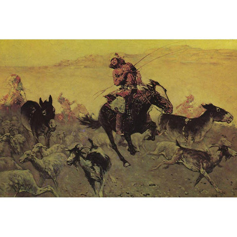 Navajo Raid Gold Ornate Wood Framed Art Print with Double Matting by Remington, Frederic