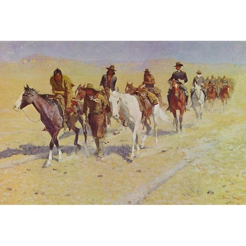 Pony Tracks in the Buffalo Trails White Modern Wood Framed Art Print by Remington, Frederic