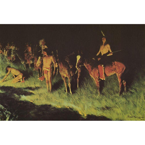 The Grass Fire Gold Ornate Wood Framed Art Print with Double Matting by Remington, Frederic