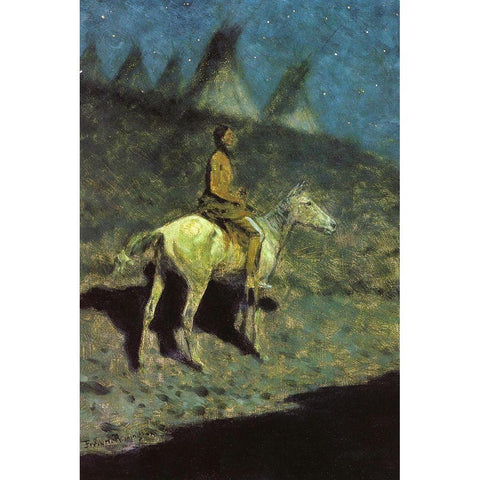 The Night Rider Black Modern Wood Framed Art Print with Double Matting by Remington, Frederic