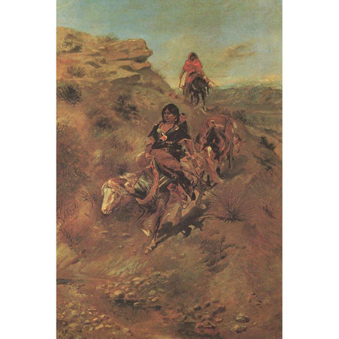 Bringing Home the Meat Gold Ornate Wood Framed Art Print with Double Matting by Russell, Charles Marion