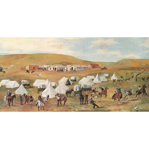 Cowboy Camp During the Roundup White Modern Wood Framed Art Print by Russell, Charles Marion