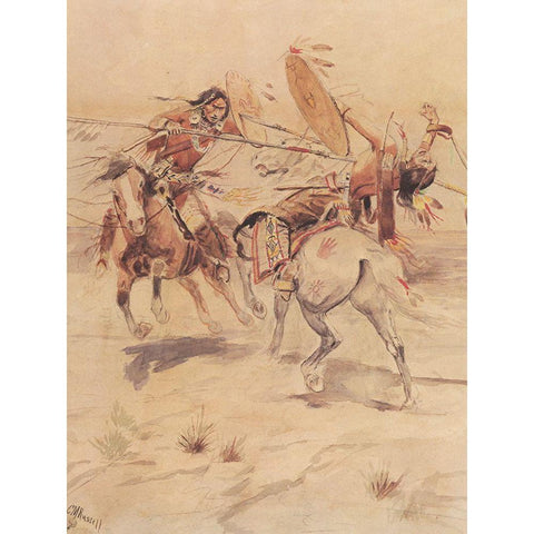 Duel to the Death White Modern Wood Framed Art Print by Russell, Charles Marion