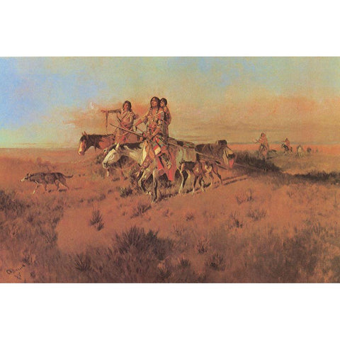 Following the Buffalo Run Gold Ornate Wood Framed Art Print with Double Matting by Russell, Charles Marion