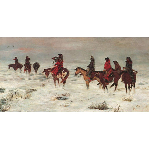 Lost in Snowstorm We are Friends Black Modern Wood Framed Art Print with Double Matting by Russell, Charles Marion