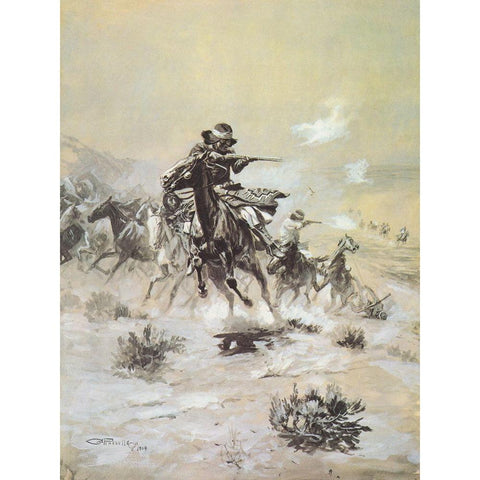 Navajo Indian Horse Thieves Hotly Pursued By Robbed Mexicans White Modern Wood Framed Art Print by Russell, Charles Marion