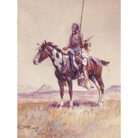 Piegan Chief White Modern Wood Framed Art Print by Russell, Charles Marion