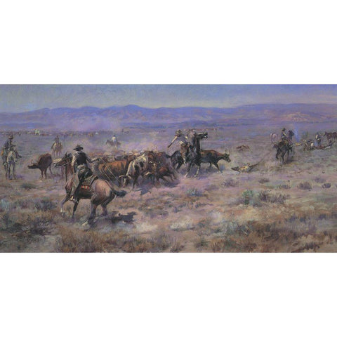 The Round Up Black Modern Wood Framed Art Print with Double Matting by Russell, Charles Marion