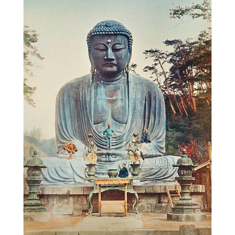 The Bronze Buddha at Kamakura Black Modern Wood Framed Art Print with Double Matting by Kazumasa, Ogawa