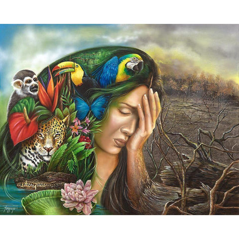 Amazonia Mother Earth in Distress Black Modern Wood Framed Art Print by Ferraro