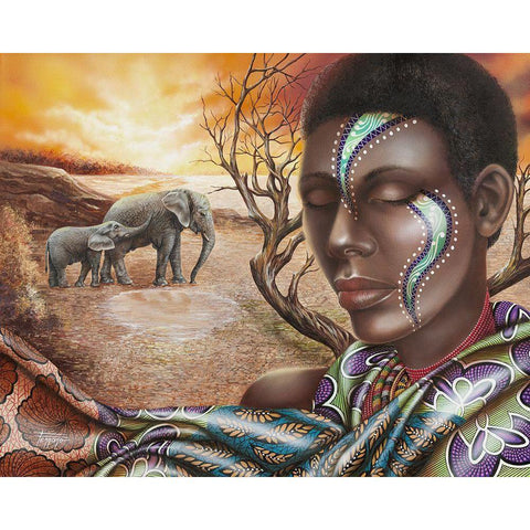 Tears of Africa Gold Ornate Wood Framed Art Print with Double Matting by Ferraro