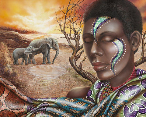 Tears of Africa Black Ornate Wood Framed Art Print with Double Matting by Ferraro
