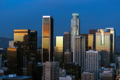 Skyline view of Los Angeles-California White Modern Wood Framed Art Print with Double Matting by Highsmith, Carol